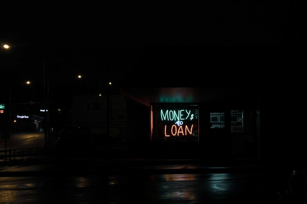 Sign of a loan & old money shop—watch out for student loan scams.