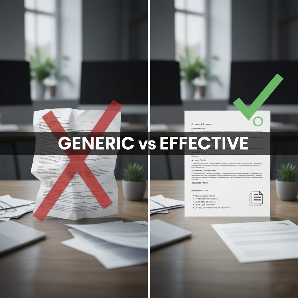 Office desk scene comparing two documents: on the left, a crumpled 'GENERIC' version with a red 'X'; on the right, a polished 'EFFECTIVE' version with a green checkmark. SmartcentsUSA logo appears in the top-left corner, reinforcing the brand’s commitment to clarity and professionalism. The image highlights how presentation impacts credibility, guiding viewers toward smarter document design."